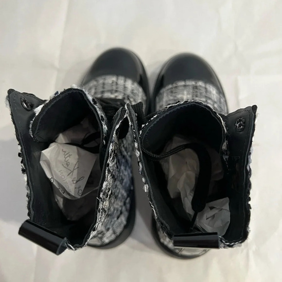 Intrend Black & White Tweed Leather Combat Boots Black Women's 39 EU 9 US NIB - Picture 10 of 14